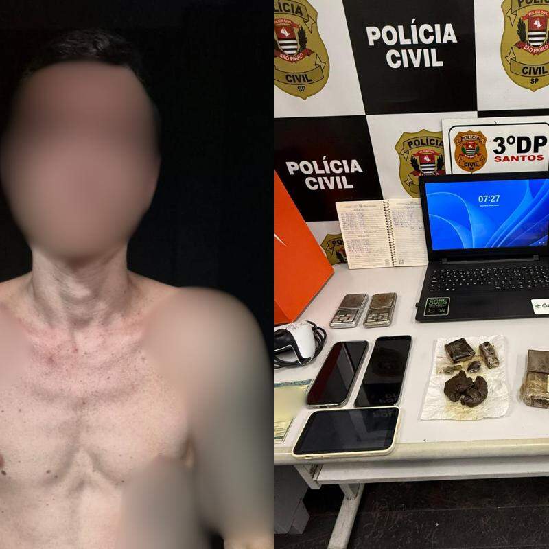 Ele foi conduzido ao 3º Distrito Policial de Santos, onde foi lavrado o auto de prisão em flagrante