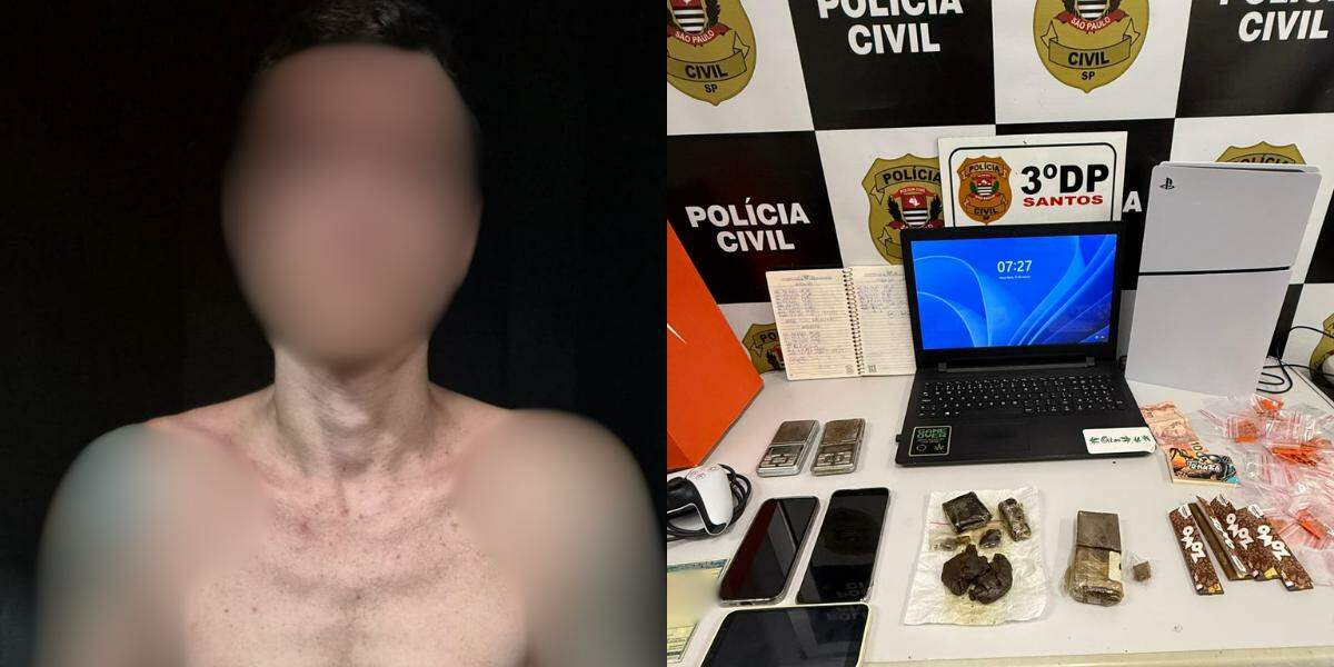 Ele foi conduzido ao 3º Distrito Policial de Santos, onde foi lavrado o auto de prisão em flagrante