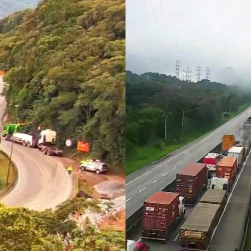 Carreta se chocou contra mureta e provocou congestionamento na Anchieta