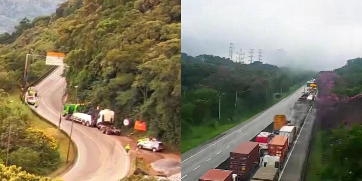 Carreta se chocou contra mureta e provocou congestionamento na Anchieta