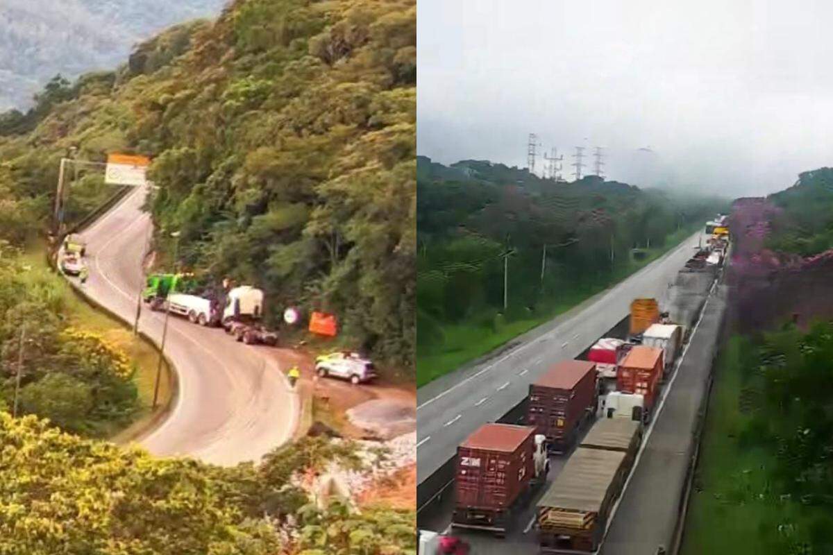 Carreta se chocou contra mureta e provocou congestionamento na Anchieta