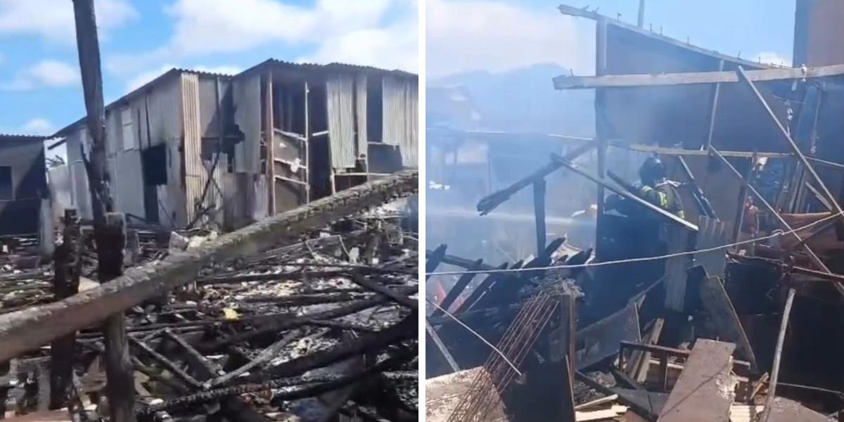 Bombeiros foram acionados e apagaram as chamas que consumiram as quatro casas