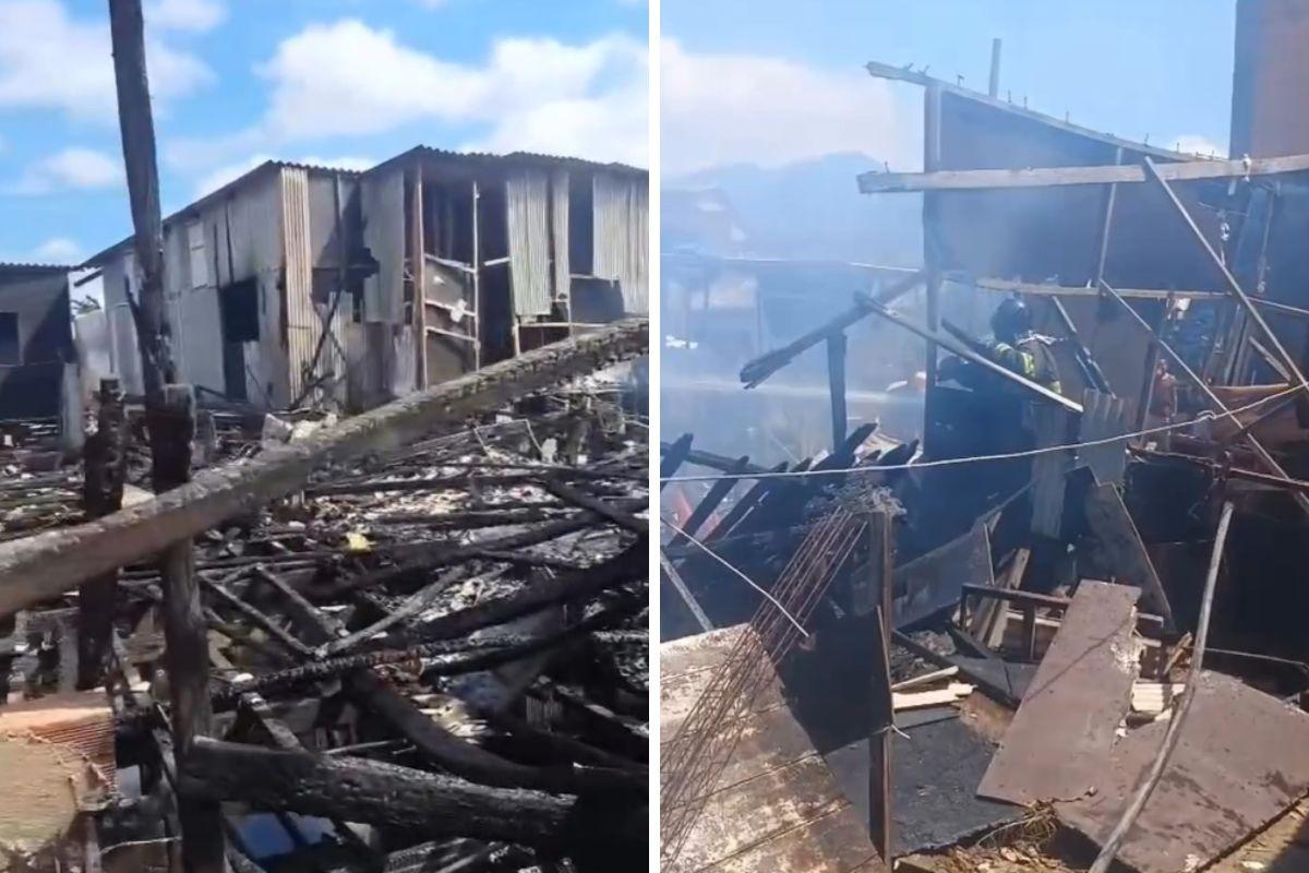 Bombeiros foram acionados e apagaram as chamas que consumiram as quatro casas