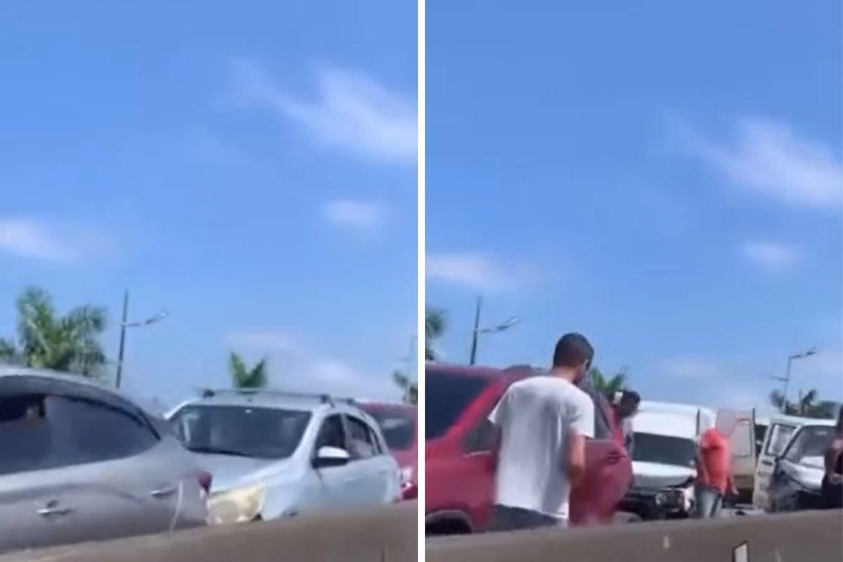 Cinco carros bateram no km 3 da Via Expressa Sul e causaram lentidão no trânsito