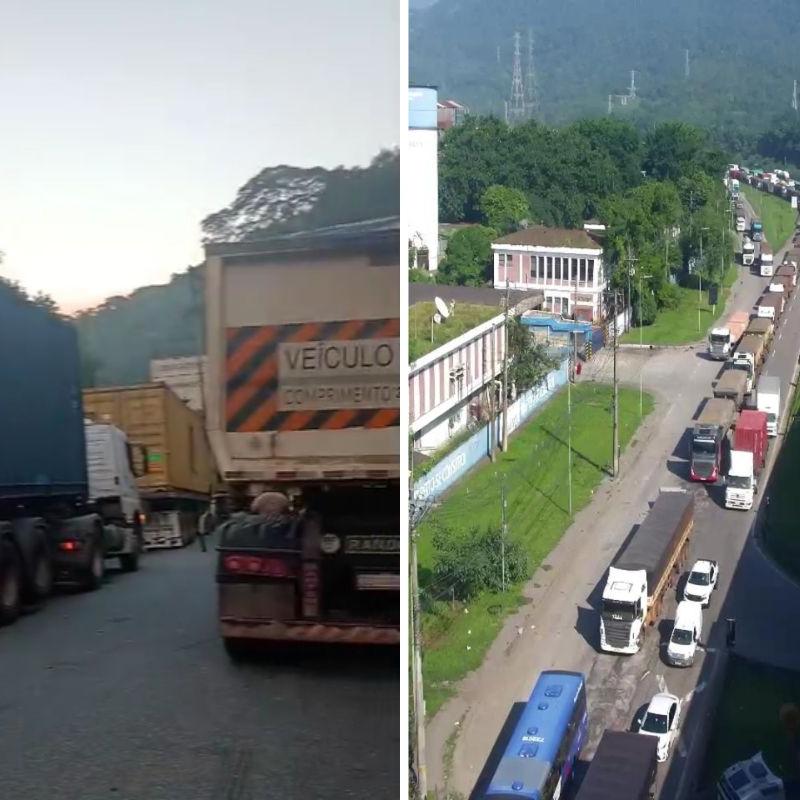 Rodovias Anchieta (à esquerda) e Cônego Domênico Rangoni (à direita) apresentam pontos de congestionamento na manhã desta terça-feira (17)