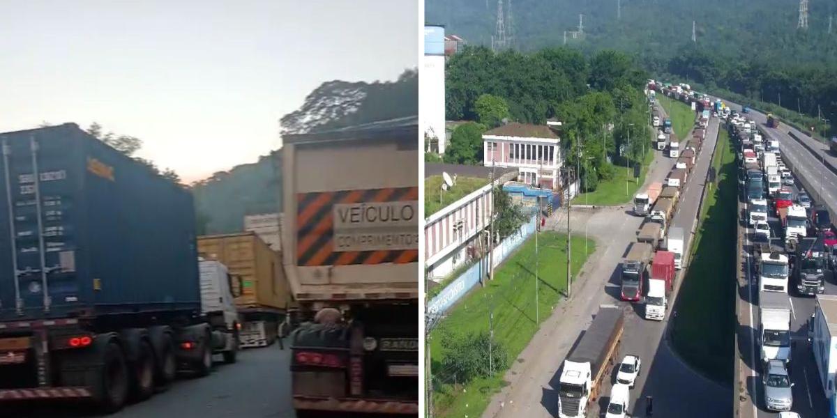 Rodovias Anchieta (à esquerda) e Cônego Domênico Rangoni (à direita) apresentam pontos de congestionamento na manhã desta terça-feira (17)