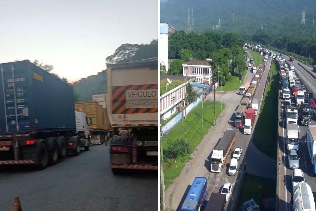 Rodovias Anchieta (à esquerda) e Cônego Domênico Rangoni (à direita) apresentam pontos de congestionamento na manhã desta terça-feira (17)