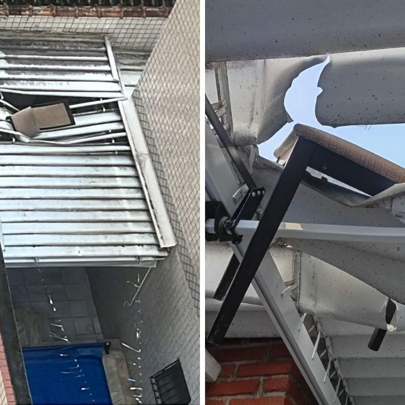 Cadeira caiu e danificou o telhado de uma casa vizinha