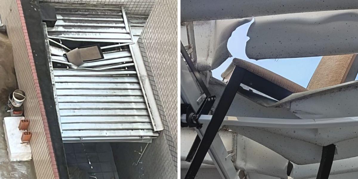 Cadeira caiu e danificou o telhado de uma casa vizinha