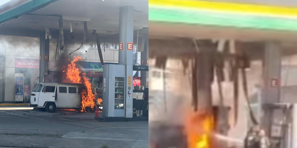 Veículo pegou fogo na manhã desta segunda-feira
