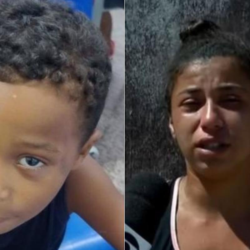 Henry Miguel (esq.), de 4 anos, tinha ferimento na cabeça quando foi encontrado morto segundo a mãe, Ingrid Coelho (dir.)