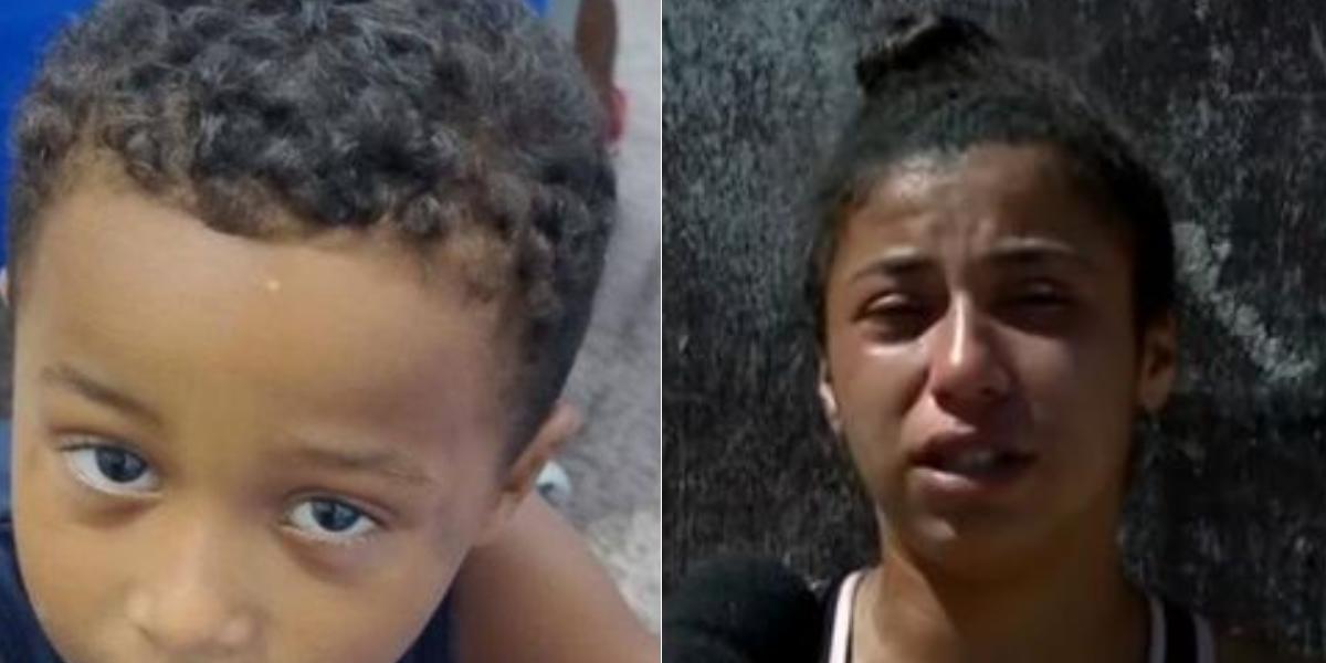 Henry Miguel (esq.), de 4 anos, tinha ferimento na cabeça quando foi encontrado morto segundo a mãe, Ingrid Coelho (dir.)