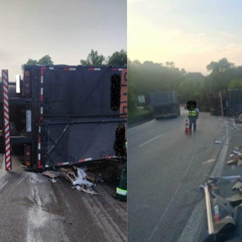 Acidente ocorreu na manhã desta sexta-feira (27) e interditou totalmente a via por cerca de 30 minutos; não houve feridos