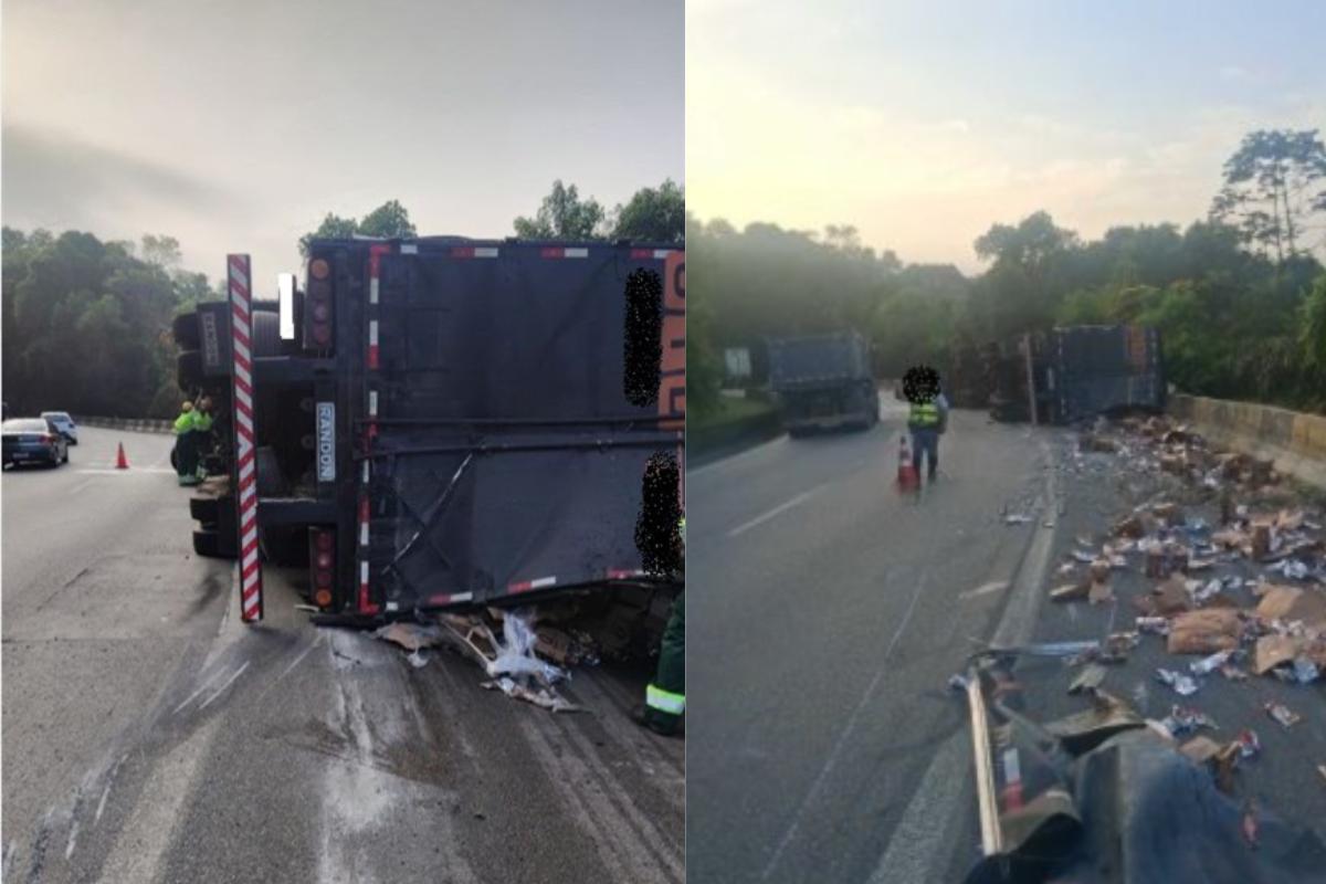 Acidente ocorreu na manhã desta sexta-feira (27) e interditou totalmente a via por cerca de 30 minutos; não houve feridos