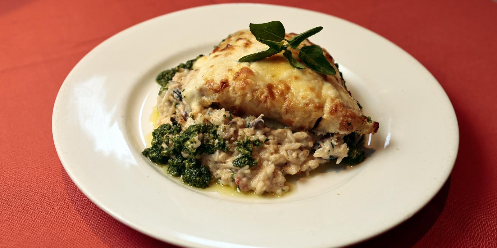 Bacalhau gratinado aos três queijos com arroz cremoso, do Gaudio