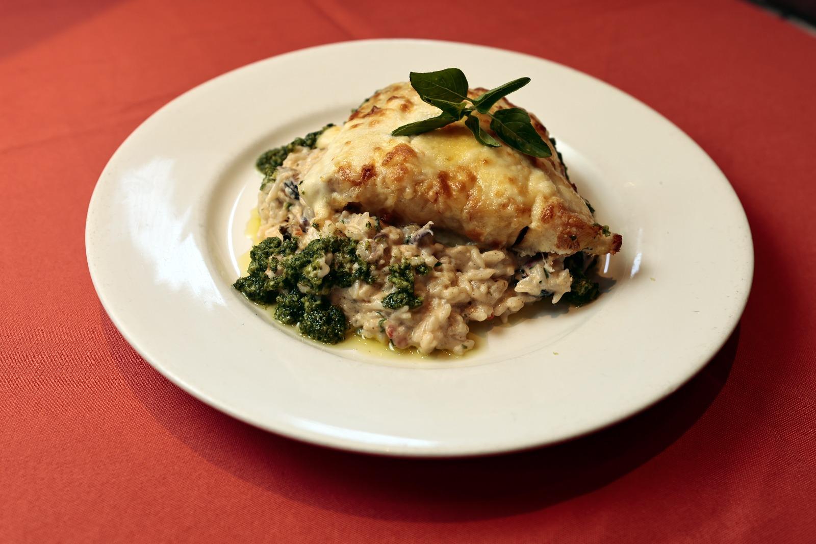 Bacalhau gratinado aos três queijos com arroz cremoso, do Gaudio