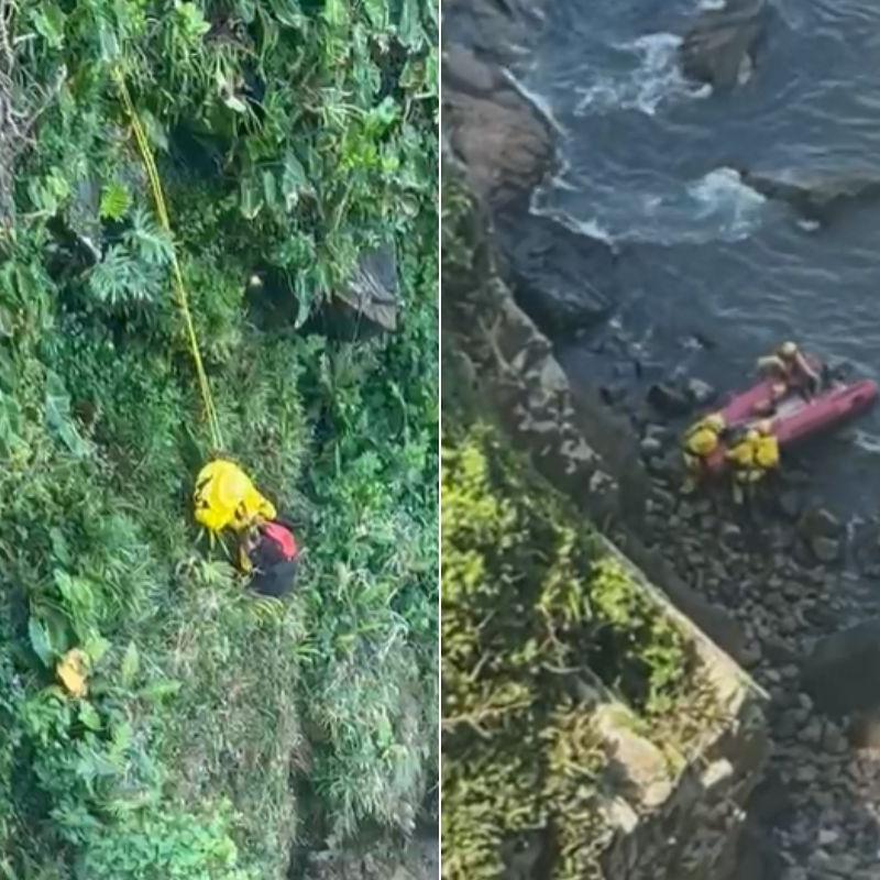 Bombeiros precisaram utilizar técnica de rapel para o resgate da vítima