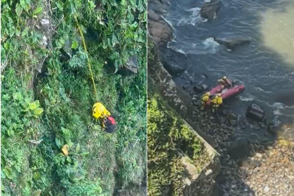 Bombeiros precisaram utilizar técnica de rapel para o resgate da vítima