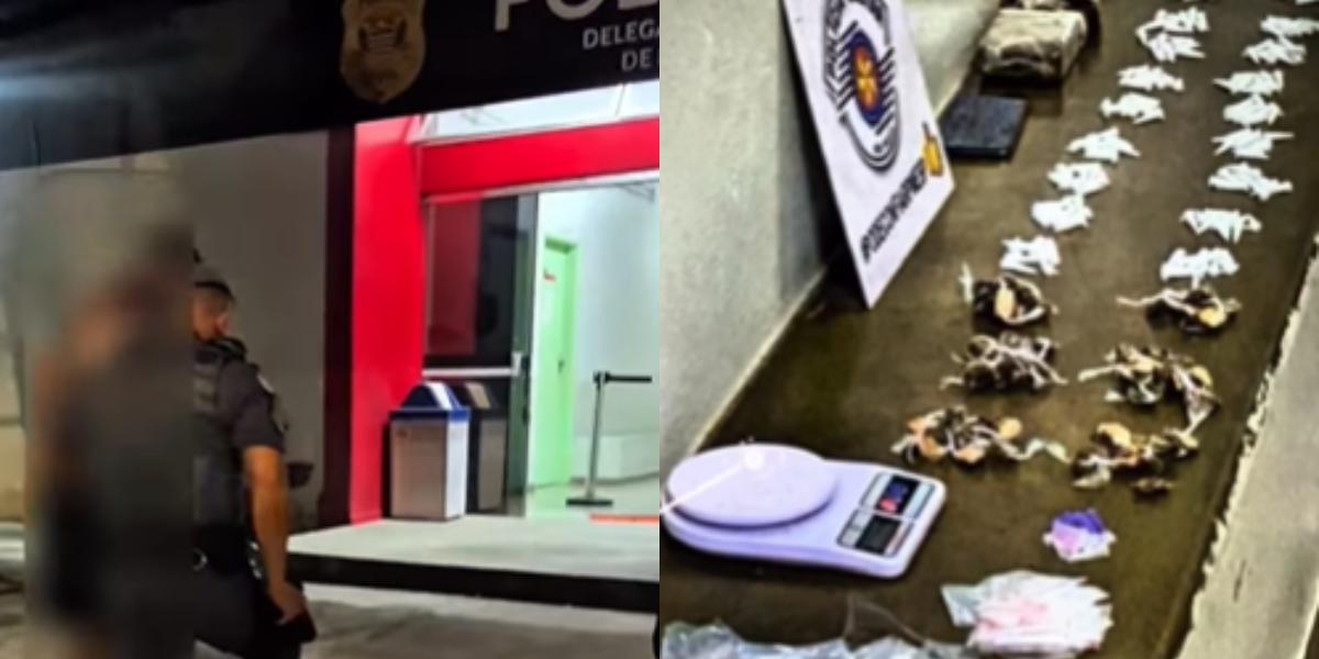 O suspeito detido e os materiais apreendidos foram encaminhados à delegacia da cidade