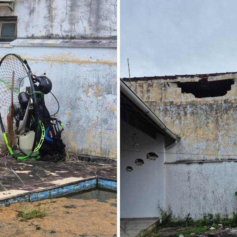 Paramotor foi parar no quintal de uma casa e o piloto ficou ferido e foi socorrido