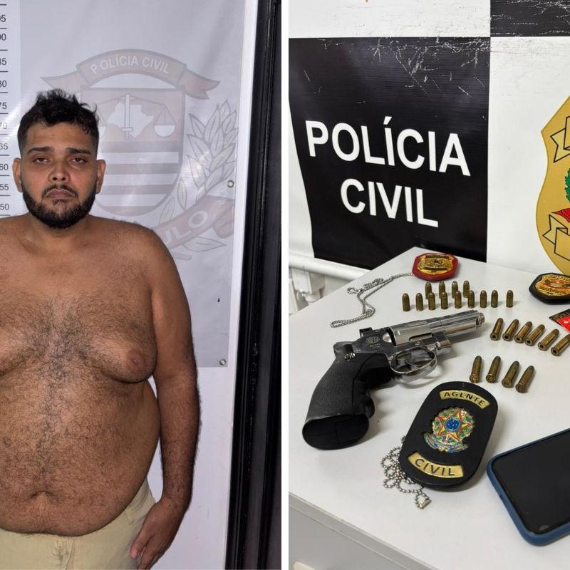 Alex foi detido em casa com arma e distintivos falsos, munições, celulares e cartões bancários em nome de outras pessoas