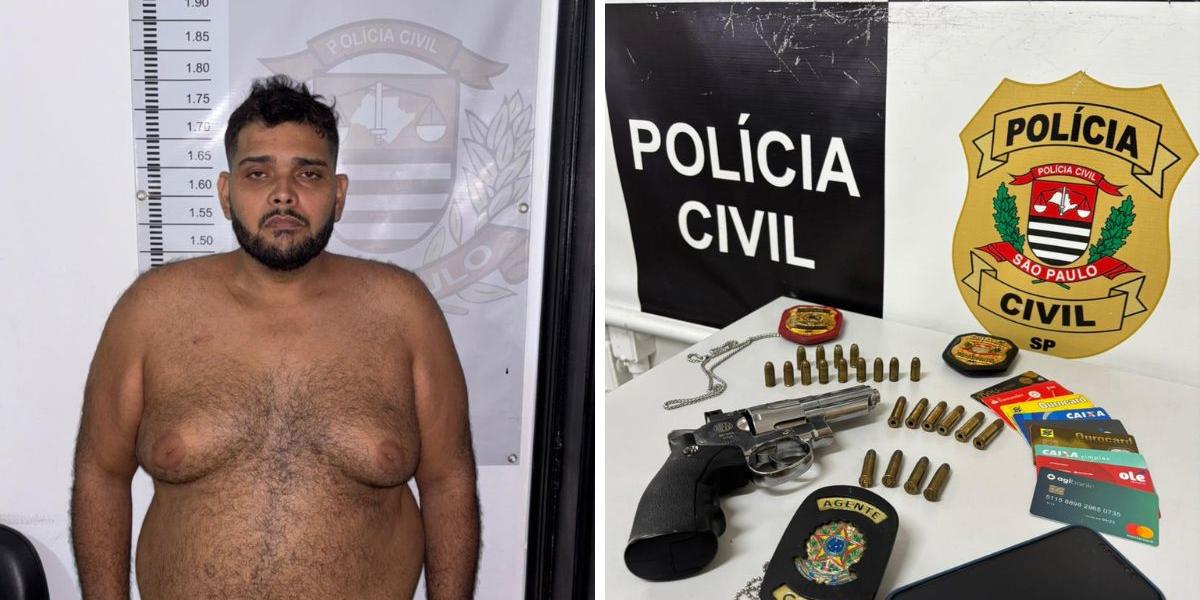 Alex foi detido em casa com arma e distintivos falsos, munições, celulares e cartões bancários em nome de outras pessoas