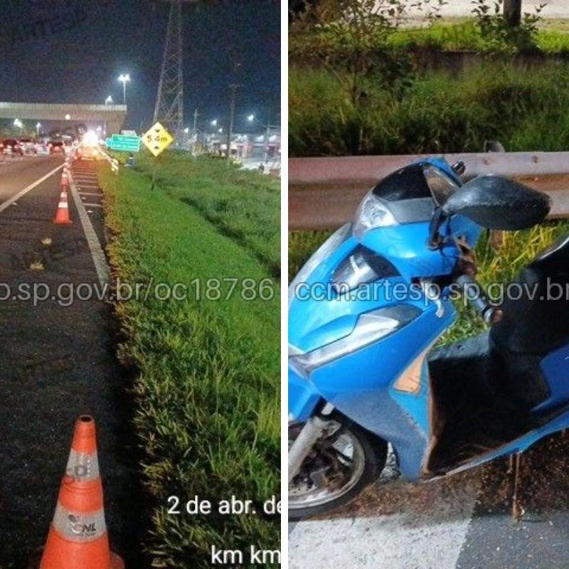 Motocicleta colidiu na defensa metálica, fazendo o piloto ser arremessado para área de vegetação
