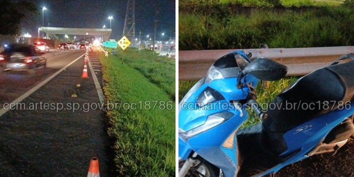 Motocicleta colidiu na defensa metálica, fazendo o piloto ser arremessado para área de vegetação