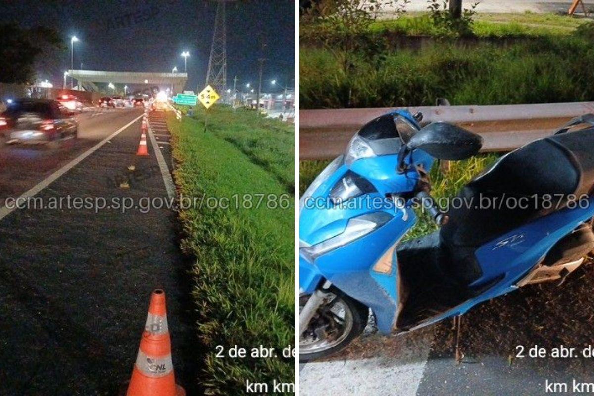 Motocicleta colidiu na defensa metálica, fazendo o piloto ser arremessado para área de vegetação