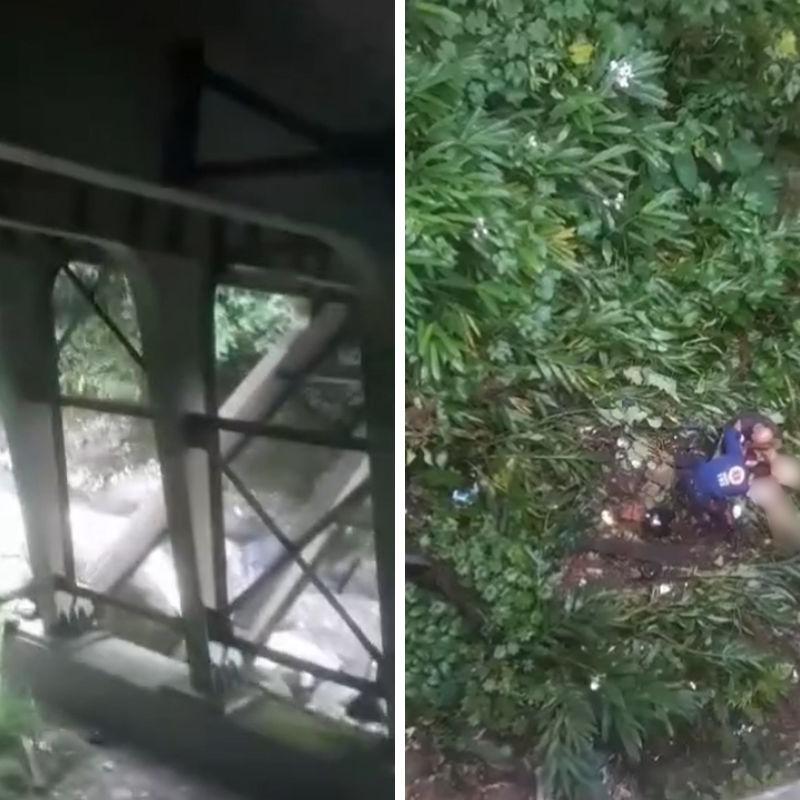 Homem e mulher caíram de uma ribanceira na Rodovia Mogi-Bertioga ao tentarem realizar uma curva