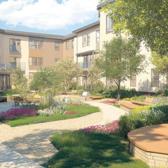 Proposta do cohousing, em imagem ilustrativa, é manter moradias privadas, mas com espaços coletivos e de convivência