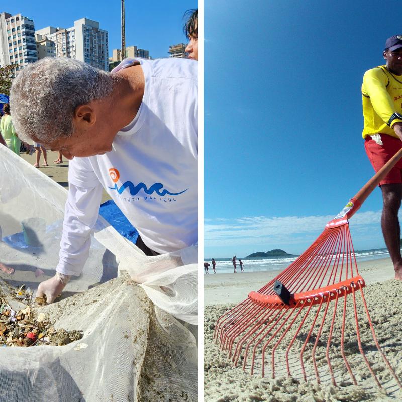 Estas são imagens de ações de limpeza anteriores e mostram que, há anos, se tenta recolher sujeira e explicar os problemas à natureza e ao homem que se criam com a presença do chamado microlixo