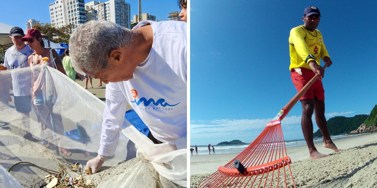 Estas são imagens de ações de limpeza anteriores e mostram que, há anos, se tenta recolher sujeira e explicar os problemas à natureza e ao homem que se criam com a presença do chamado microlixo