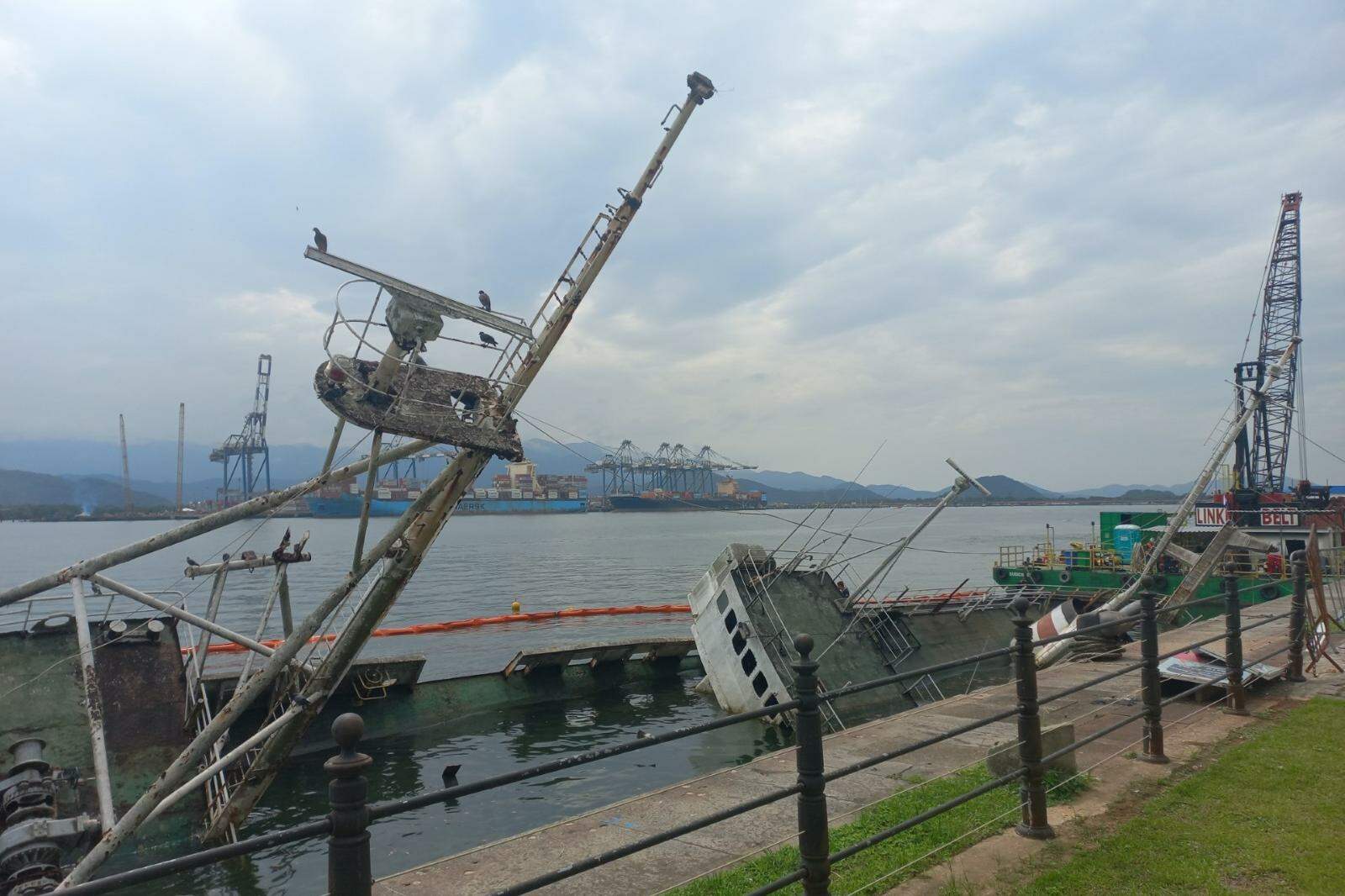 Navio Professor W. Besnard tombou no Parque Valongo, em Santos, no mês de março