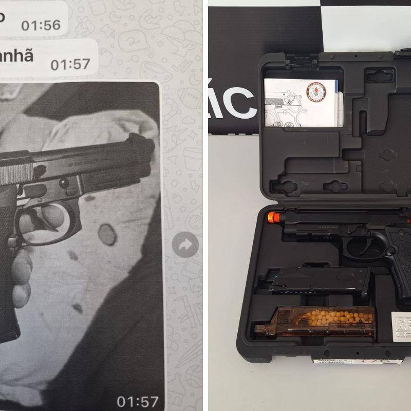 Homem teve a pistola de airsoft apreendida após ameaçar a então companheira com uma foto de arma