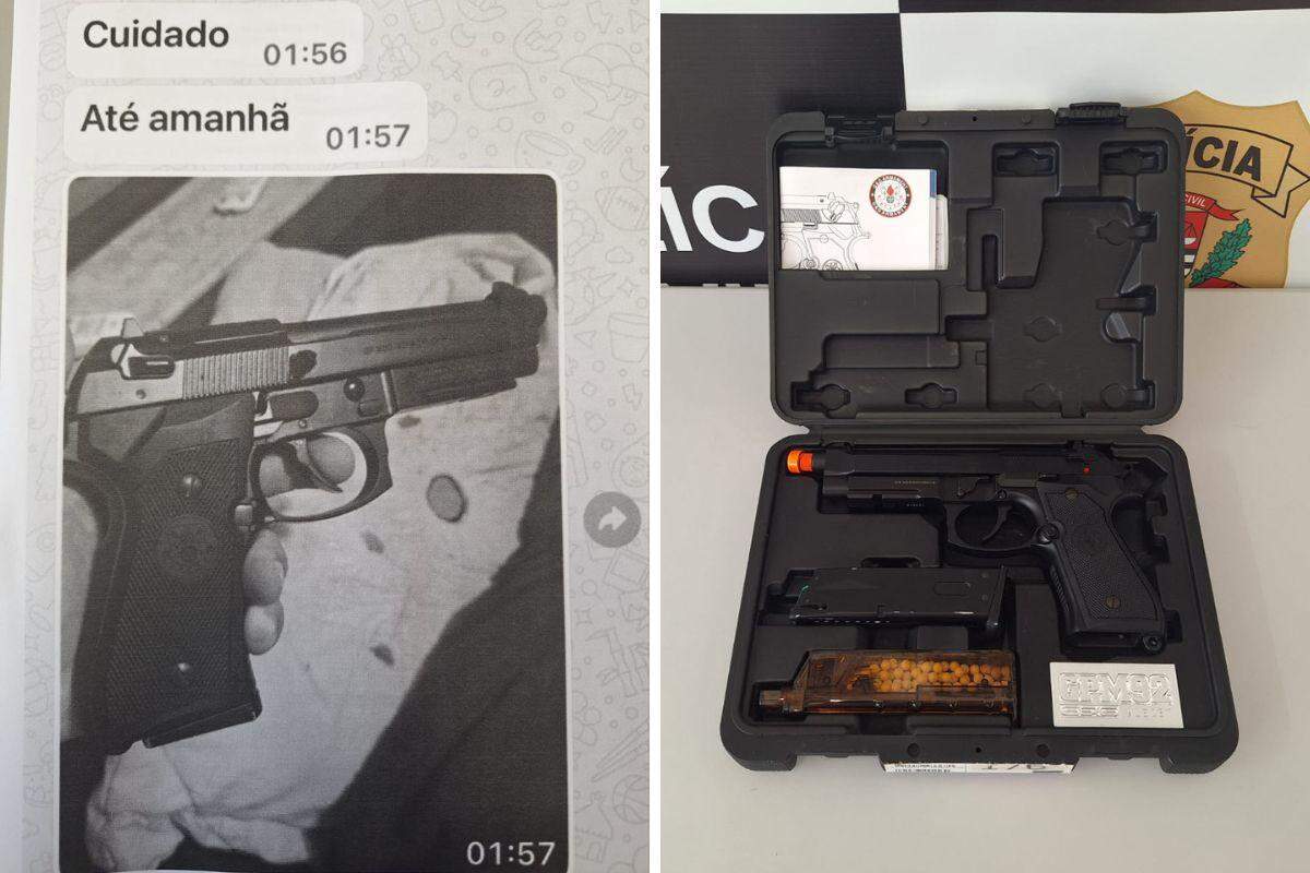 Homem teve a pistola de airsoft apreendida após ameaçar a então companheira com uma foto de arma