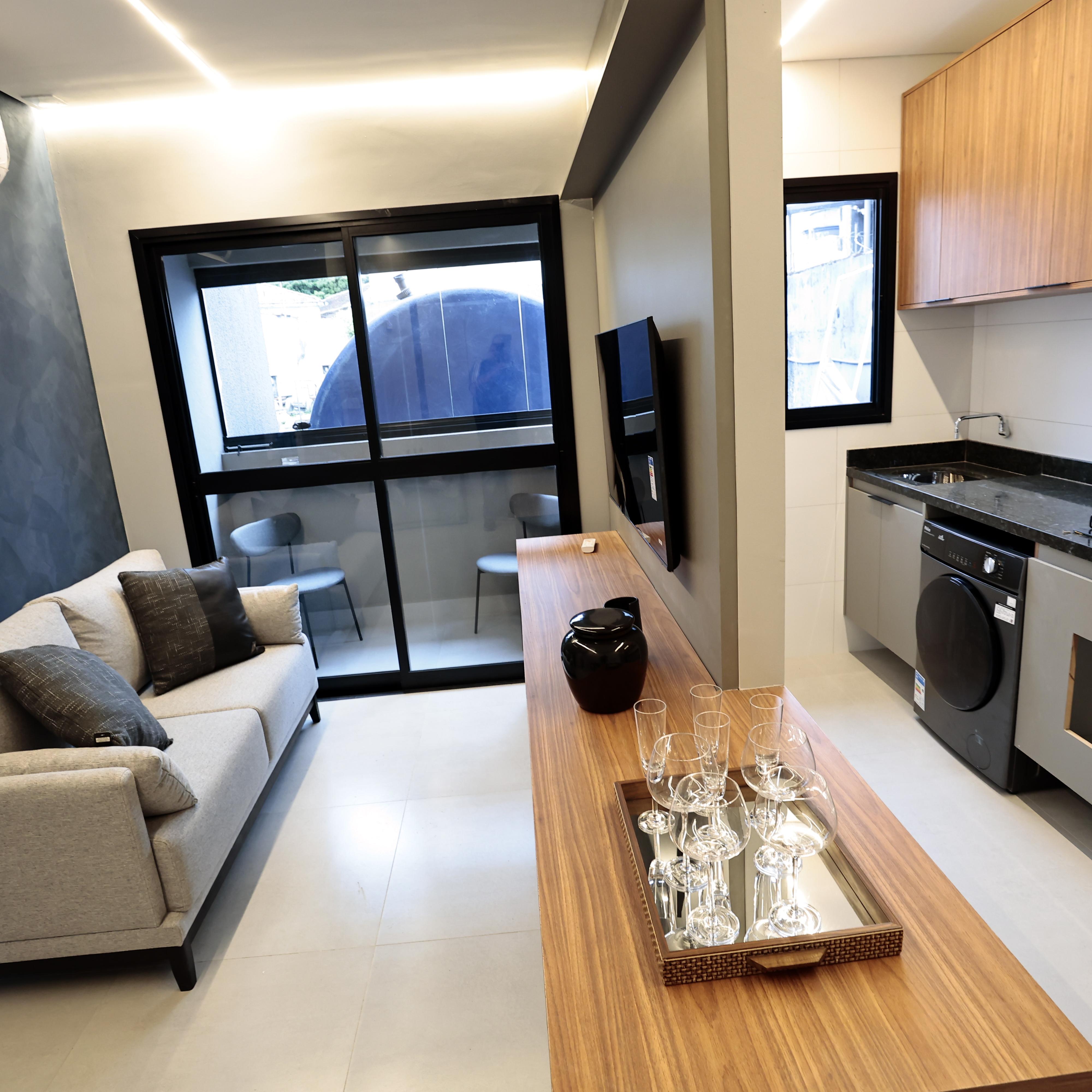 Sala e cozinha integrados: imóveis de baixa metragem acompanham mudanças na sociedade e atendem maior número de solteiros, casais sem filhos, famílias cada vez menores e locações para poucos dias