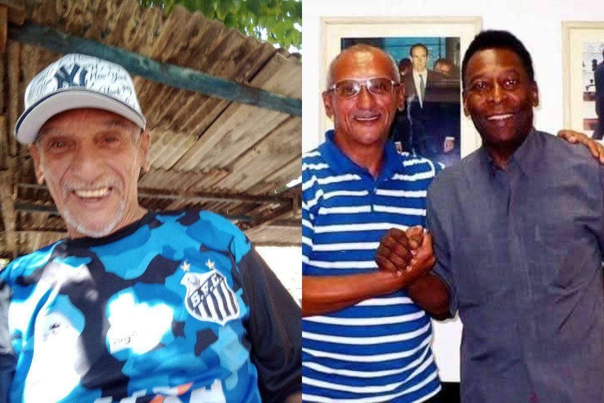 Manguinha seguiu a trajetória do seu pai, Agenor Campos, o Manga. À direita, ele ao lado do Rei Pelé