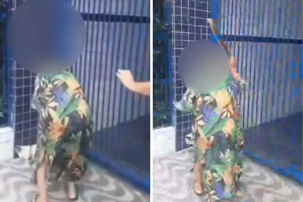 A tutora foi flagrada agredindo cadela em frente a escola de Praia Grande