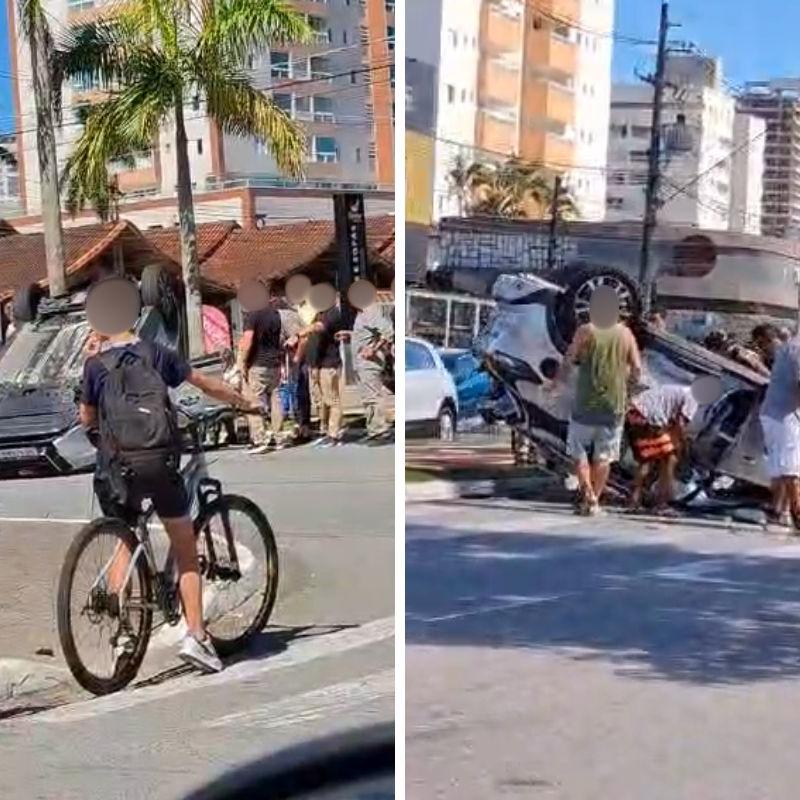 Carro ficou capotado na Avenida Presidente Kennedy