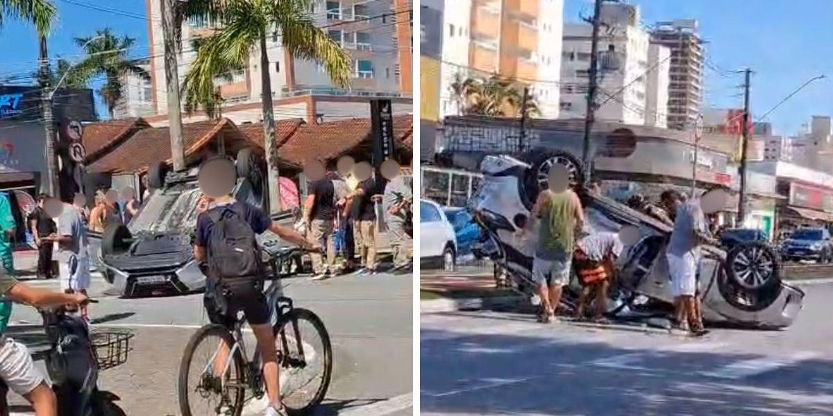 Carro ficou capotado na Avenida Presidente Kennedy