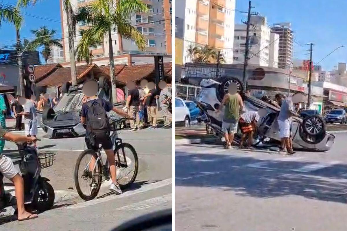 Carro ficou capotado na Avenida Presidente Kennedy