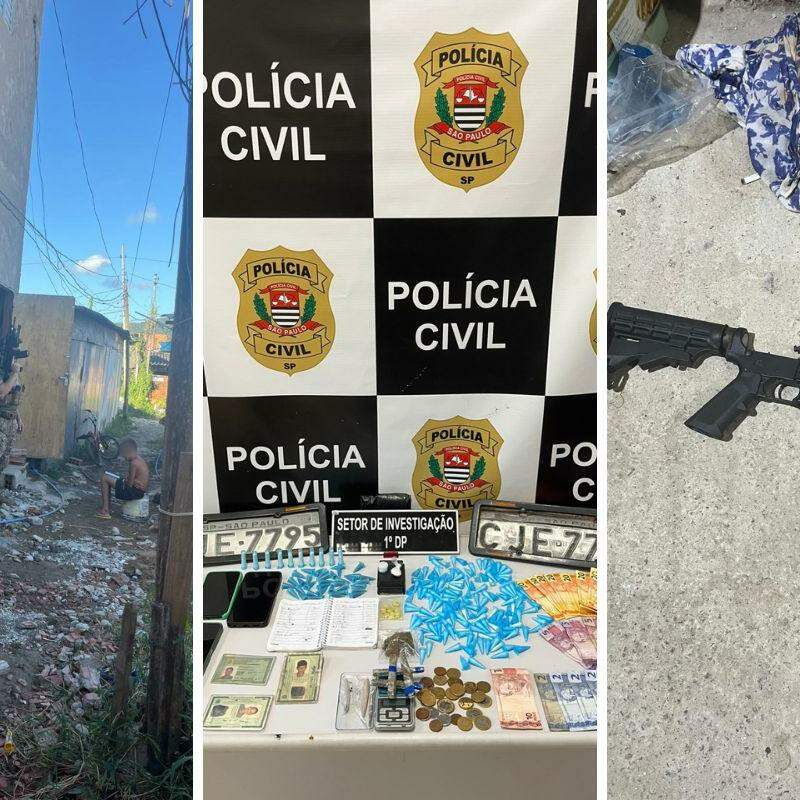 A operação aconteceu nas Cidades da Baixada Santista e Vale do Ribeira. Um fuzil, porções de drogas e outros ilícitos foram encontrados e apreendidos