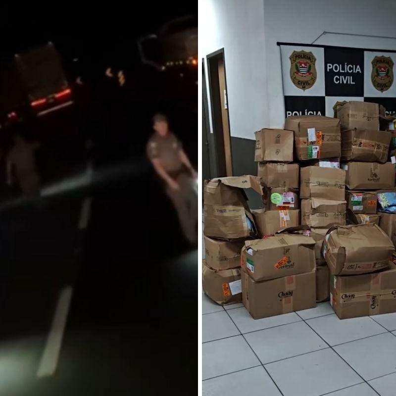 Segundo a PM, carga foi abandonada pelos criminosos no acostamento da pista; os criminosos conseguiram fugir
