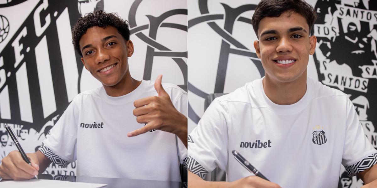 Robinho Jr. (esq.) e Gustavo Henrique (dir.) renovaram contrato com o Santos