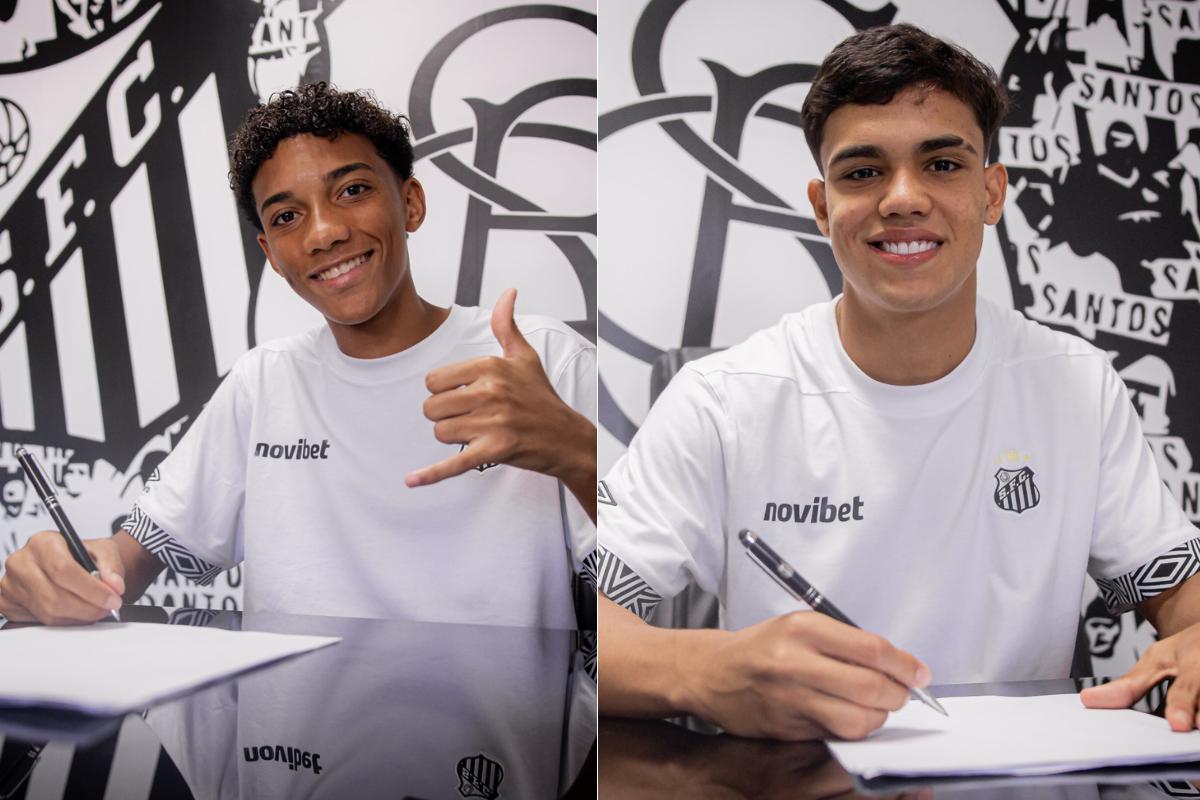 Robinho Jr. (esq.) e Gustavo Henrique (dir.) renovaram contrato com o Santos