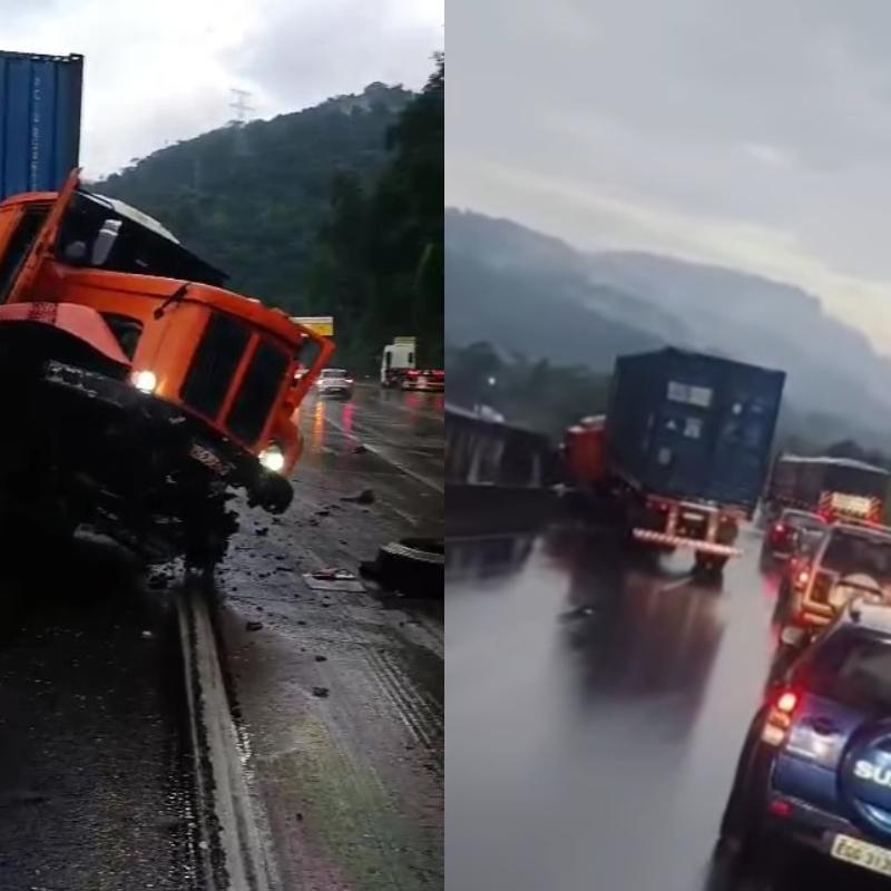 Carreta se chocou contra uma mureta na Cônego Domênico Rangoni na manhã deste sábado (18)