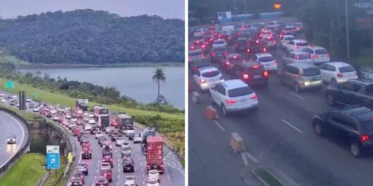 No fim da manhã de sábado, havia 55 quilômetros de pistas congestionadas no Sistema Anchieta-Imigrantes (SAI); aocair da tarde, tranquilidade nas balsas contrastava com almoço