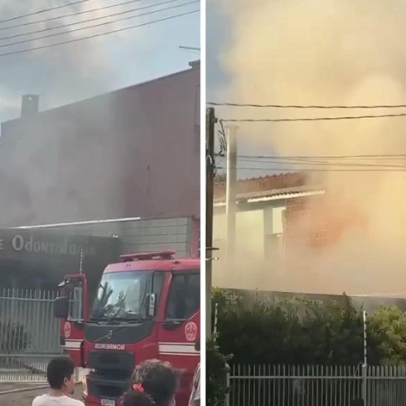 Fogo atingiu a parte externa da clínica e mobilizou equipes dos bombeiros