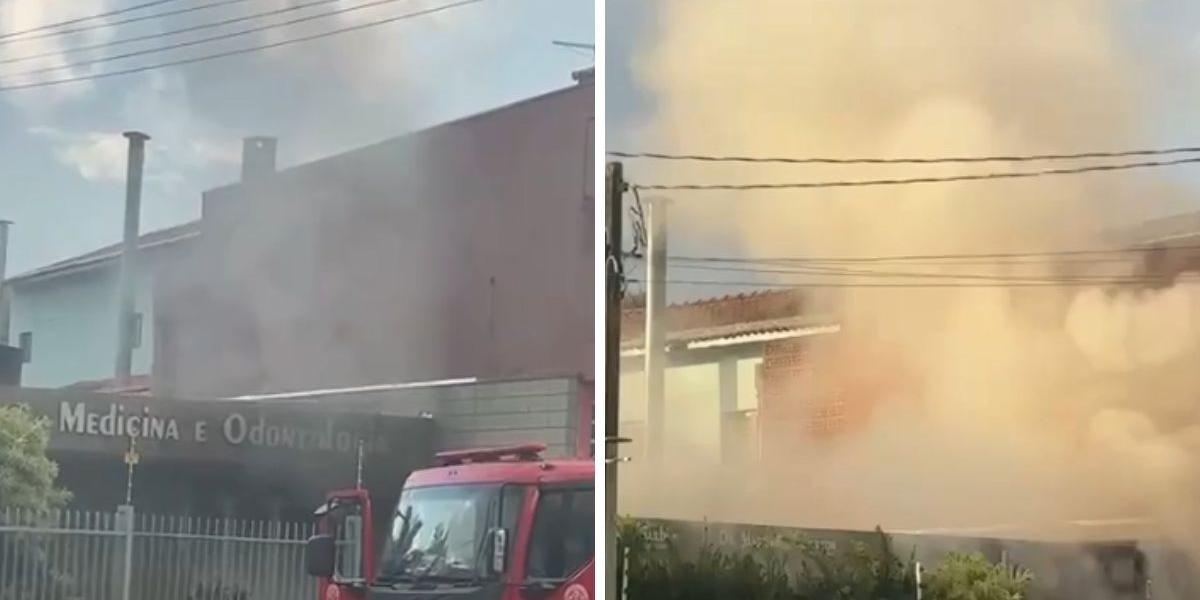 Fogo atingiu a parte externa da clínica e mobilizou equipes dos bombeiros